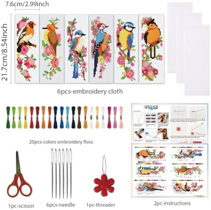 ORIGACH 6 Set Wild Bird Blossom Cross Stitch Bookmark Kit for Beginner - Image 2