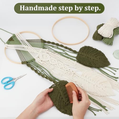 PLIGREAT DIY Leaf Dream Catcher Macrame Kit Adults Beginners Boho Dream Catcher Macrame Knotting Ornament Kit for Bedroom Living Room Office Apartment Wall Hanging Decor, Instructions Included - Image 5