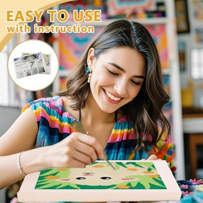 DOODLREAM Lamb Grass DIY Punch Needle Embroidery Kit for Adult Beginner, 9.4" Sheep Flowers Animal Punch Stitching Craft Set for Starter with Frame, Fabric Pattern, Threader, Yarn, Pinch Needle - Image 3