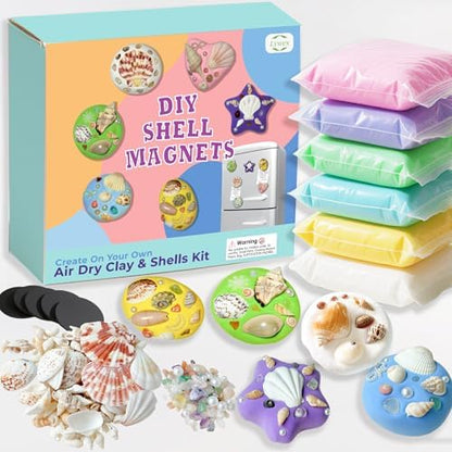 Lywex DIY Clay Magnet Kit, Air Dry Clay for Kids, Ultra Light & Soft, Safe & Non-Toxic, Fridge Magnets Making Kit with Shells, Pearls, Art Craft Gifts for Boys Girls by Lywex