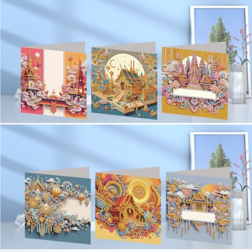 6PCS Palaces Diamond Art Painting Greeting Cards Kit with Envelopes - 5D DIY Diamond Art Card Kits for Adults - Handcrafted Postcards for Birthday & Holiday - Image 2