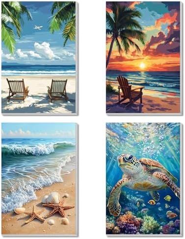 4 Pack Framed Paint By Numbers Kit for Adults Beginner Beach Adult Paint By Number Kits on Canvas Sea Turtle Painting By Numbers for Adults with Frame Diy Painting Kits for Home Wall Art 8x12 Inch by Unknown