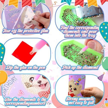 Saillong 12 Pack Happy Birthday Diamond Painting Greeting Card Kits DIY Animal Birthday Diamond Art Cards with Envelopes Cake 5D Rhinestones Painting Kits for Adults DIY Crafts Family Friend Gifts - Image 5
