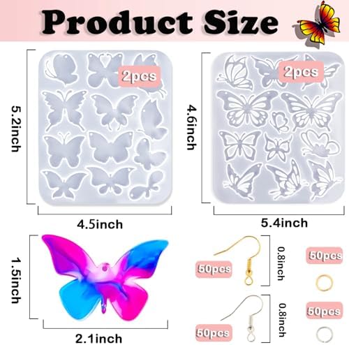 JHYlilia 24 Pairs Butterfly Resin Earring Molds, Butterfly Silicone Jewelry Resin Molds with 200Pcs Ear Hooks & Jump Rings, DIY UV Epoxy Resin Casting Kit for Earrings Pendants Keychains - Image 2
