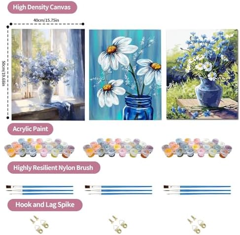 JATOK 3 Pack Paint by Numbers Kit for Adults, Blooming Flowers, 16 x 20 in - Image 2