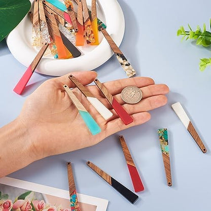 FASHEWELRY 26Pcs Resin Wood Earring Charms Long Triangle Transparent Wooden Earring Blanks Trapezoid Wooden Earring Pieces for DIY Jewelry Making - Image 4