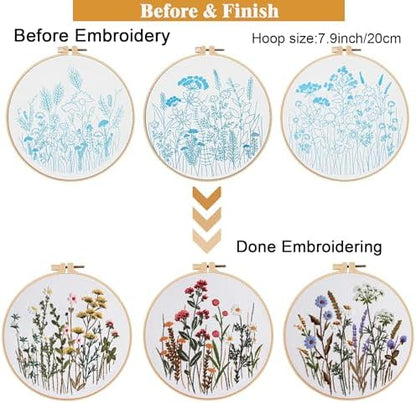 GLTAYLMY Flower Embroidery Kit for Beginners with Pattern and Instructions,3 Pack Cross Stitch Kits,1 Plastic Embroidery Hoops,Threads and Needles,Needlepoint Kit for Adults - Image 2