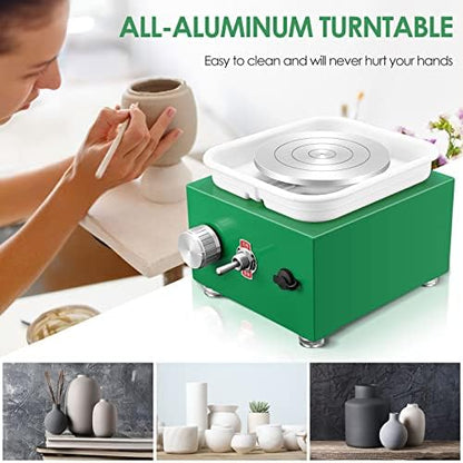 Mini Pottery Wheel Machine for Adults & Beginners, 2 Turntables (3.94" & 2.56") | 0-2000 RPM Adjustable Speed Pottery Machine Removable Splash Tray Ceramic Making Kit Includes 8 Sculpting Tools - Image 4