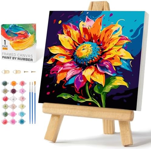 Offito Framed Paint by Numbers Kit for Adults Beginners, Colorful Sunflower by Offito