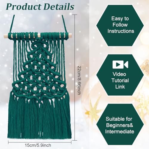 INFUNLY Christmas Tree Macrame Kit Macrame Wall Hanging Macrame DIY Kit for Beginners Handcraft Macrame Hanging Kit Macrame Starter Kit Ornaments for Christmas Home Room Decor with Instruction - Image 3
