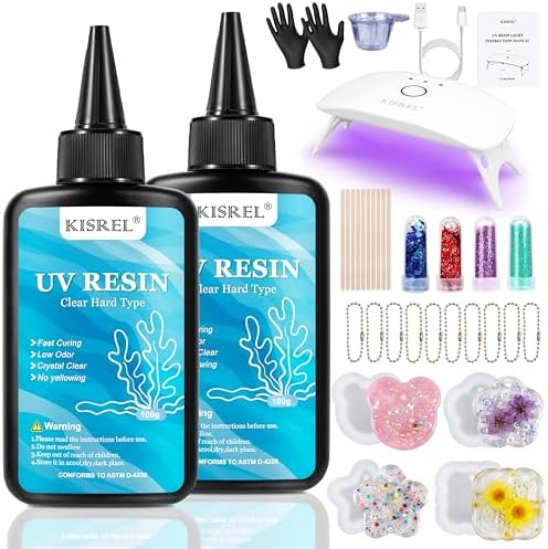 KISREL 200g UV Resin Kit with Light and Molds, Bubble-Free Crystal Clear by KISREL