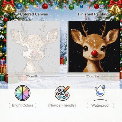 LWZAYS 6 Pack Christmas Paint by Numbers Kit for Adults with Frame, Easy Paint by Number for Adults Beginner with Wooden Easel, DIY Painting by Numbers Canvas Framed for Home Decor 8 x 8 Inch - Image 3