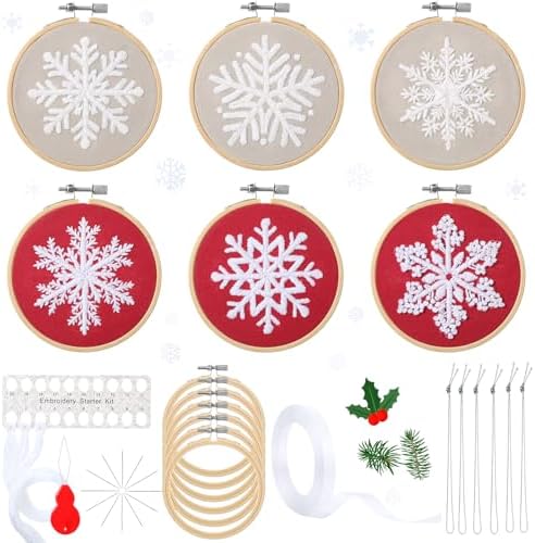 Roowest 6 Sets Christmas Embroidery Kits Snowflake Ornament DIY,Red, White by Roowest