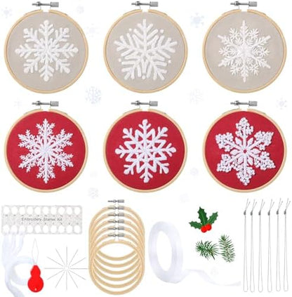 Roowest 6 Sets Christmas Embroidery Kits Snowflake Ornament DIY,Red, White by Roowest