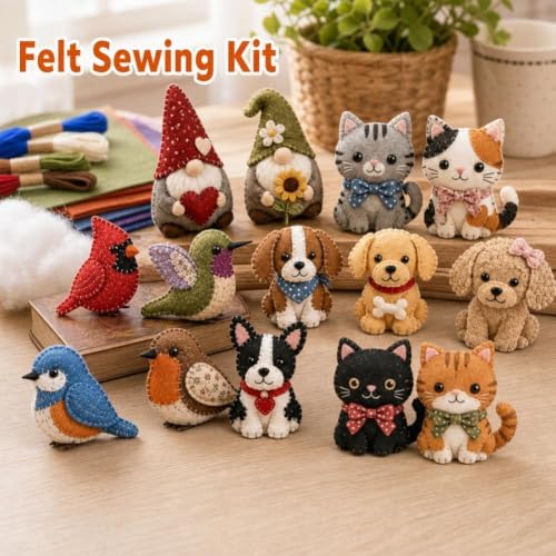 DIY Fabric Animal Craft Kit, 3D Cute Patchwork Sewing Set for Adults and Beginners, Stitch Your Own Whimsical Patchwork Sewing Set for Making Ornament,Handmade Art Holiday Gift Keychain (B-set) - Image 6