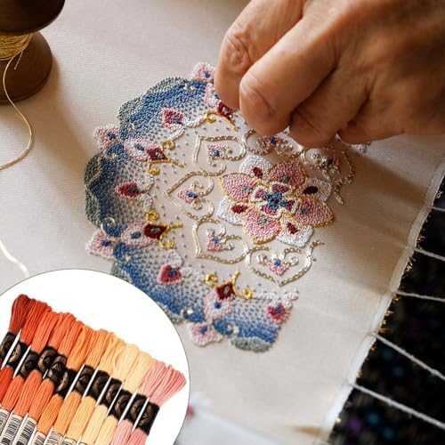 105 Yards 12 Skeins Gradient 6 Strands Orange Red Variegated Embroidery Thread Friendship Bracelet String Polyester Cross Stitch Floss Threads Assorted Bulk Set for Hand Sewing Making Supply - Image 4
