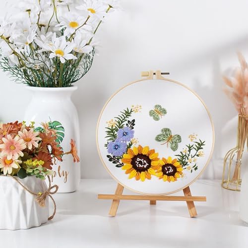 GLTAYLMY 3 Sets Embroidery Starter Kit with Pattern and Instructions, Cross Stitch Set, Stamped Embroidery Kits with 3 Embroidery Clothes with Pattern, 1 Embroidery Hoop(Sunflower) - Image 6