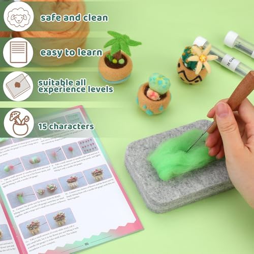 Yizzvb Needle Felting Kit, 15 Pcs Succulent Wool Needle Felt Beginner Kits - Image 4