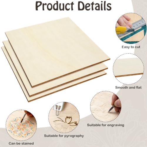 Blisstime 16PCS 6x6 Inch Wood Squares Unfinished Square Wood Pieces for Crafts,Painting, Writing, DIY Supplies, Engraving and Carving, Home Decorations (6x6 Inch 16Pcs) - Image 4