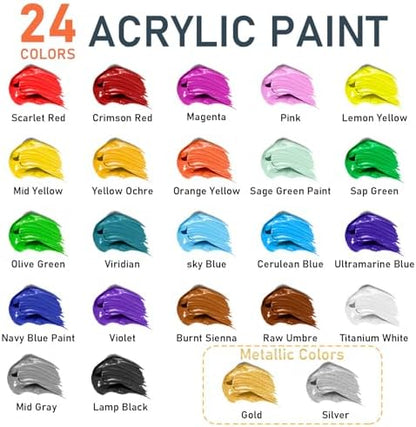 GOTIDEAL Acrylic Paint Set, 24 Colors (59ml, 2 oz), with Paint Brushes - Image 2