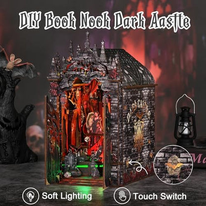 DIY Book Nook kit(Dark Castle) Wooden bookend and 3D Puzzle with LED Light, Craft kit for Adults, Nook Book kit - Image 5