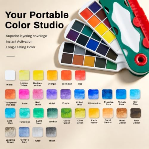 SEAMIART Portable Watercolor Paint Set Pocket Travel Paint Kit w Water Pen - Image 3