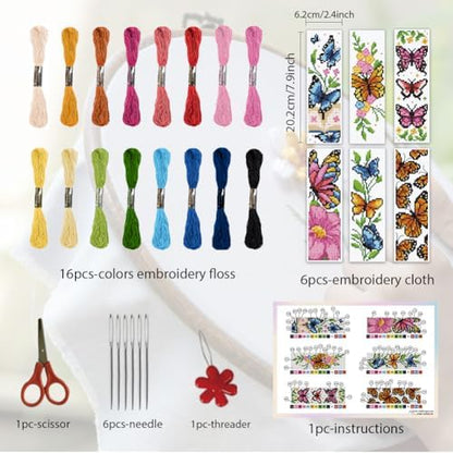 ORIGACH 6 Set Butterfly & Flower Cross Stitch Bookmark Kit for Beginner - Image 2