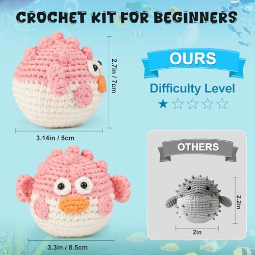 Totiro Crochet Kit for Beginners, Balloon Fish Amigurumi Starter Kit, Easy DIY Craft Set with Step-by-Step Video Tutorials, 2 Pack Crochet Pattern Learning Kit for Teens Adults Birthday Gift - Image 5