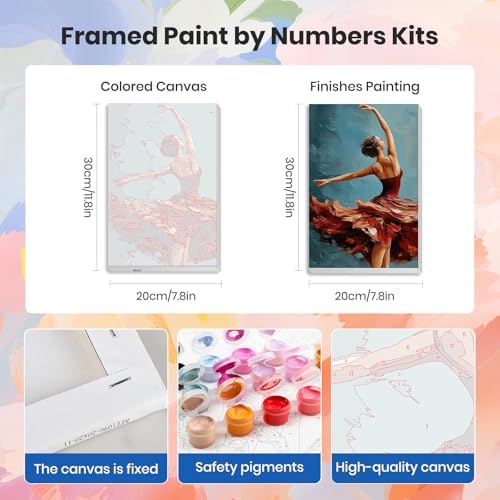 HEIBAGO 4 Pack Framed Paint by Numbers Kit for Adults Beginner, Adult Paint by Number Kits Dancing Girl, Ballerina DIY Paint by Numbers for Adults,Small Easy Acrylic Oil Painting for Wall Decor 8x12In - Image 2