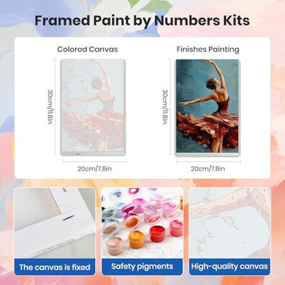 HEIBAGO 4 Pack Framed Paint by Numbers Kit for Adults Beginner, Adult Paint by Number Kits Dancing Girl, Ballerina DIY Paint by Numbers for Adults,Small Easy Acrylic Oil Painting for Wall Decor 8x12In - Image 2