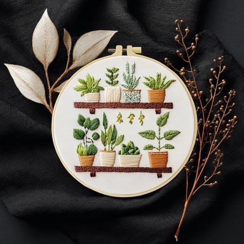 JOZYSH Full Range Embroidery Kit for Adult, Green Plant Pattern Embroidery Kit for Beginners Include Embroidery Cloth Hoops Threads for Craft Lover Hand Stitch with Embroidery Skill Techniques - Image 6