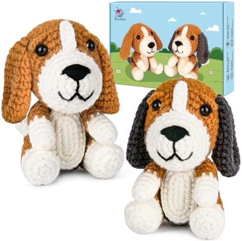Crochetta Crochet Kit for Beginners, Beginner Crochet Kit for Adults with Step-by-Step Video Tutorials, DIY Crochet Animal Kits Knitting Supplies, 2 Pack Beagle Family (40%+ Yarn) by Crochetta