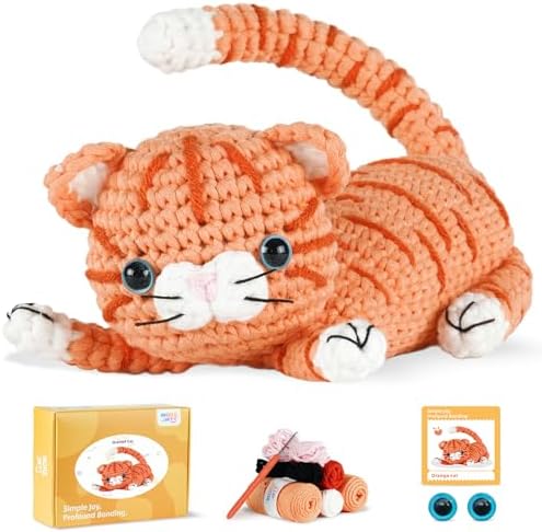 MOREJMTT Crochet kit for Beginners Adults, Learn to Crochet, Include Easy Knitting Soft Yarn, Step-by-Step Video Tutorial, Hook, Holiday Birthday Gift (Orange cat) by MOREJMTT