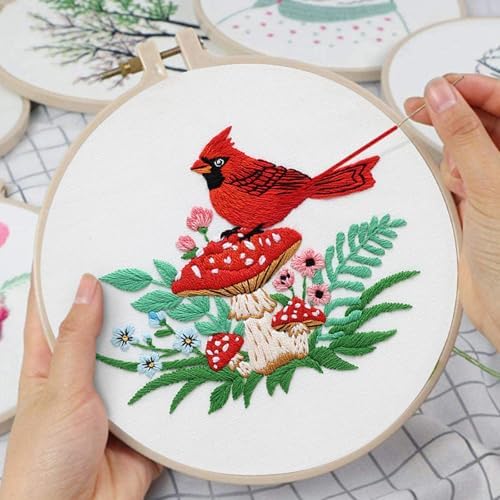 Louise Maelys Cardinal Mushroom Embroidery Kit for Beginners DIY Craft - Image 4