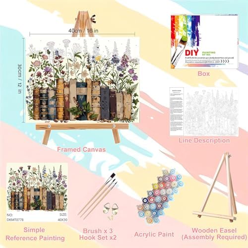 Book Paint by Numbers for Adults with Framed Canvas - with Wooden Easel - Image 2