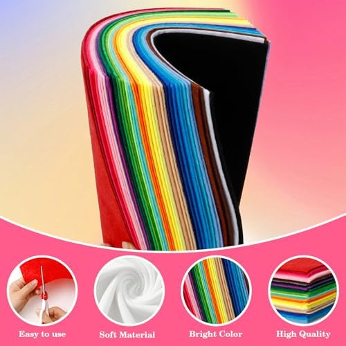 40 Pcs Felt Fabric Sheets 12 x 12 Inches Assorted Colors Felt Sheets for Crafts 1mm Thick Craft Felt Fabric Non Woven Fabric Squares Stiff Felt Sheets for Crafts DIY Patchwork Sewing Projects Supplies - Image 5