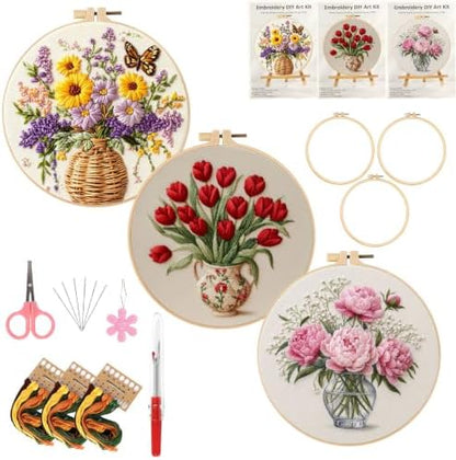 LYMIGER 3 Packs Embroidery Kit for Adults, Embroidery for Beginners (Vase) by Unknown