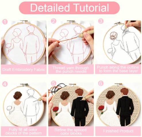 BEUNITONE 2 Pcs Sweet Couple Wedding Punch Needle Kits for Adults Beginner - Image 5