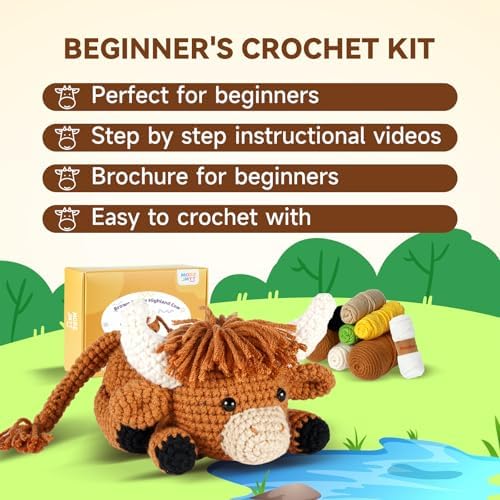 MOREJMTT Crochet kit for Beginners Adults, Learn to Crochet, Include Easy Knitting Soft Yarn, Step-by-Step Video Tutorial, Hook, Holiday Birthday Gift (Highland Cow) - Image 6