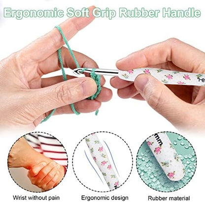 BCMRUN Crochet Gifts, 14pcs Flower Pattern 2.25mm-10mm Soft Grip Metal Crochet Hooks for Crocheting & Knitting, Weave Yarn Craft Kits (White) - Image 4
