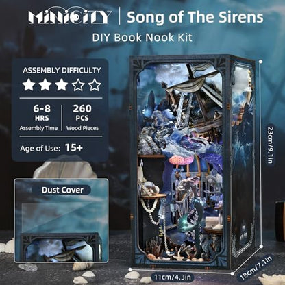 MiniCity Book Nook Kit, DIY Miniature Dollhouse Book Nook Kit with Dust Cover and LED Light for Teens and Adults (The Song of Sirens) - Image 2