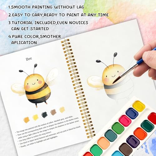 12 Farm Animal Patterns Watercolor Set, Countryside Memories Painting Book for Beginners, DIY Art Gift for Adults and Women, Relaxing Farmhouse Lover Workbook - Image 4