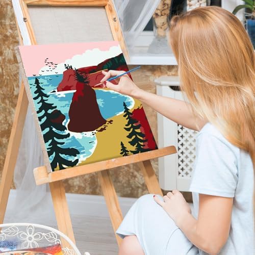 Bowetile Framed Paint by Numbers Landscape Kit for Adults, Adults' Paint-by-Number Kits on Canvas, Painting by Numbers, DIY Acrylic Number Painting for Home Wall Decor, 8x8in - Image 3