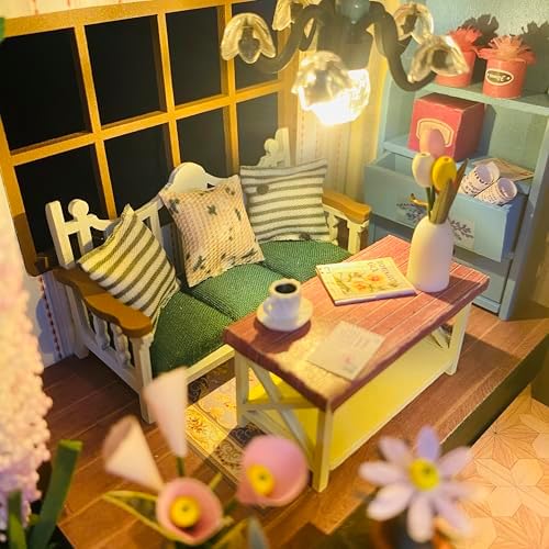 MAGQOO Miniature House Kit DIY Miniacture Dollhouse Kits with Furniture and LED 1:24 Wooden Dollhouse Kit (Daray Flower House) - Image 3