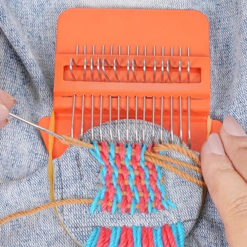 Allazone Small Darning Weaving Loom Darning Loom, 12 Hooks Type Weave Tool Small Weaving Loom Machine with 50 Color Darning Threads for DIY Artful Patterns, Repair Clothes - Image 6