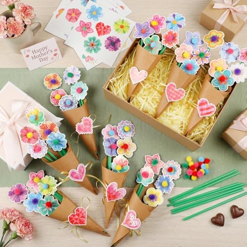 Motipuns 48 Set Graduation DIY Paper Crafts Flower Bouquet Craft Kit Bouquets Make Your Own Tulip Thankful Gifts for 2026 End of Year Last Day of School Gifts Home Classroom Activities - Image 2