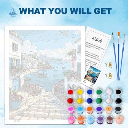 HITIRECOVI Seaview Town Paint by Number Adult,Canvas Paint by Numbers for Adults Seaside,DIY Acrylic Oil Paint by Number for Adults for Home Decor Gift 16x20 Inch - Image 4