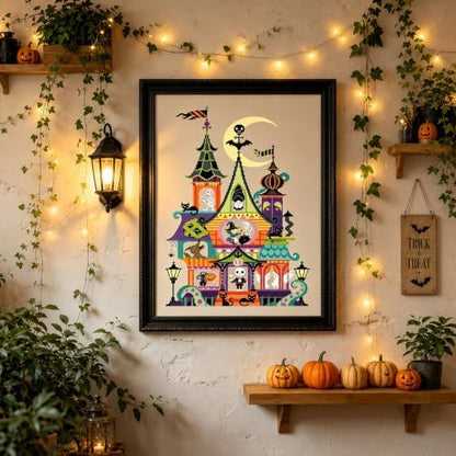 Colorful Haunted House Stamped Cross Stitch Kits for Beginner 12x16 Inch - Image 2
