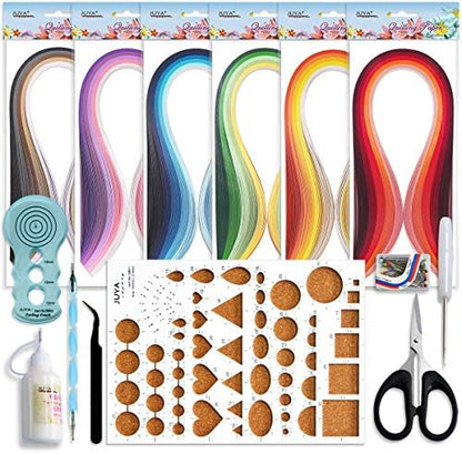 JUYA Paper Quilling Kit 30 Colors 600 Strips 8 Tools, Glue, Blue Set, 5mm by JUYACrafts