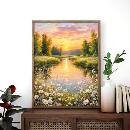 Alptiny Paint by Numbers Kit for Adults, Riverside Sunset Landscape Paint by Number Kit on Canvas, Countryside River & Wildflowers Oil Painting for Gift, Home Wall Decor 16x20 Inch - Image 3